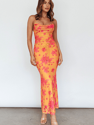 Teava Laced Waist Maxi Dress Floral Orange