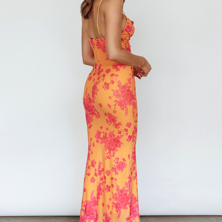Teava Laced Waist Maxi Dress Floral Orange 3