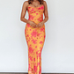 Teava Laced Waist Maxi Dress Floral Orange - thumbnail 4