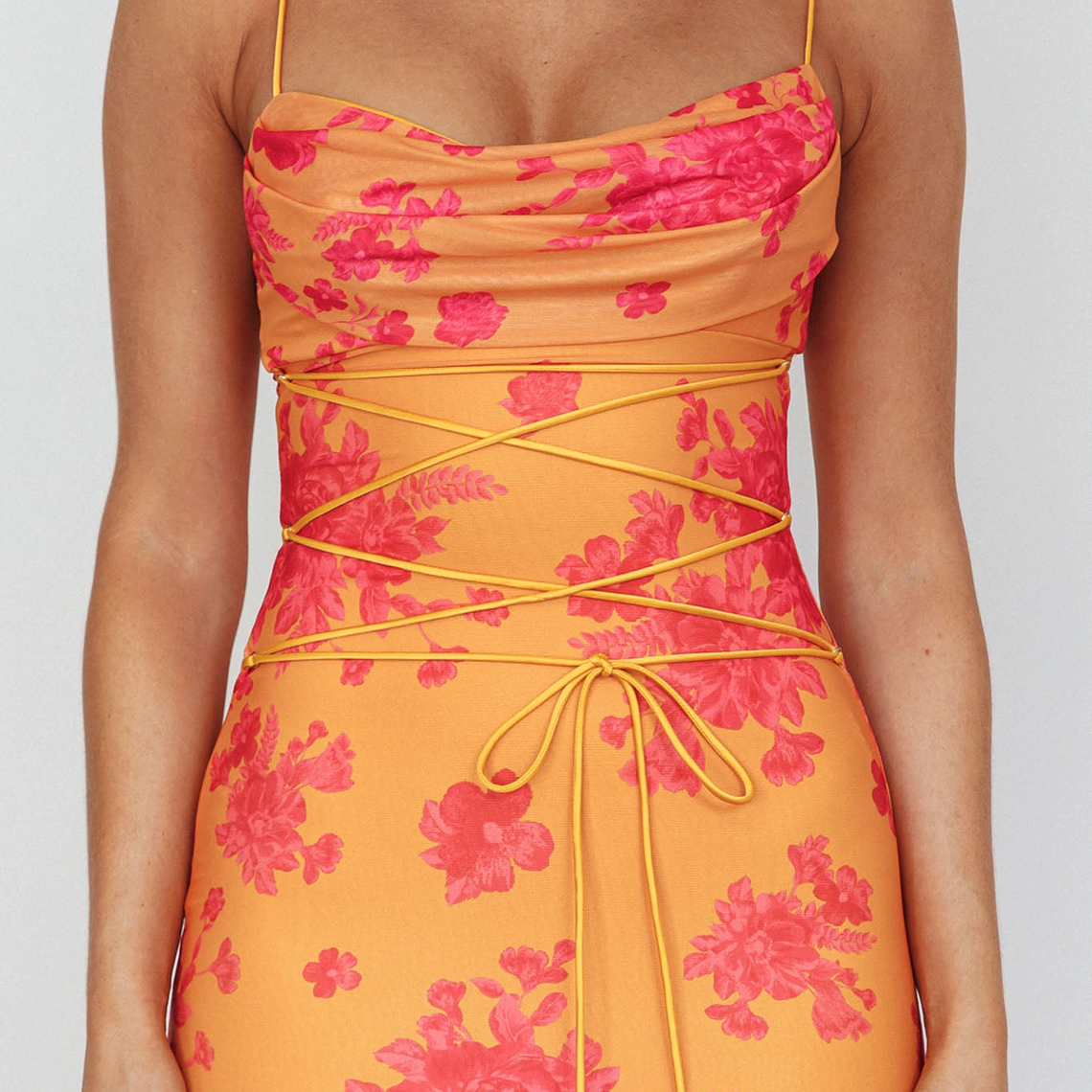 Teava Laced Waist Maxi Dress Floral Orange 5