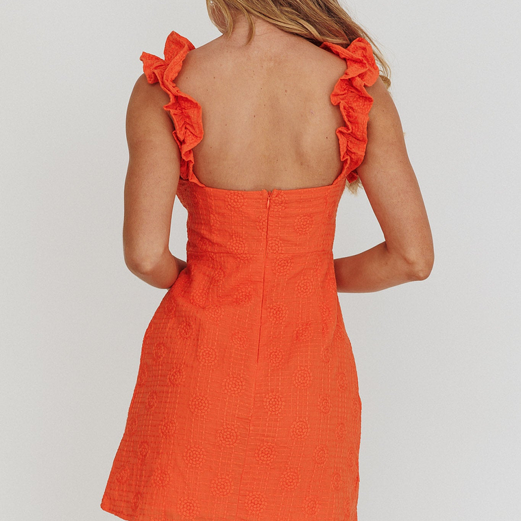 Annie Ruffle Shoulder Strap Mini Dress Orange 4