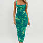 Dream Crush Lace-Up Back Side Split Maxi Dress Swirl Green - thumbnail 1