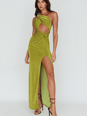 Kiah Twist Accent Thigh Split Midi Dress Moss