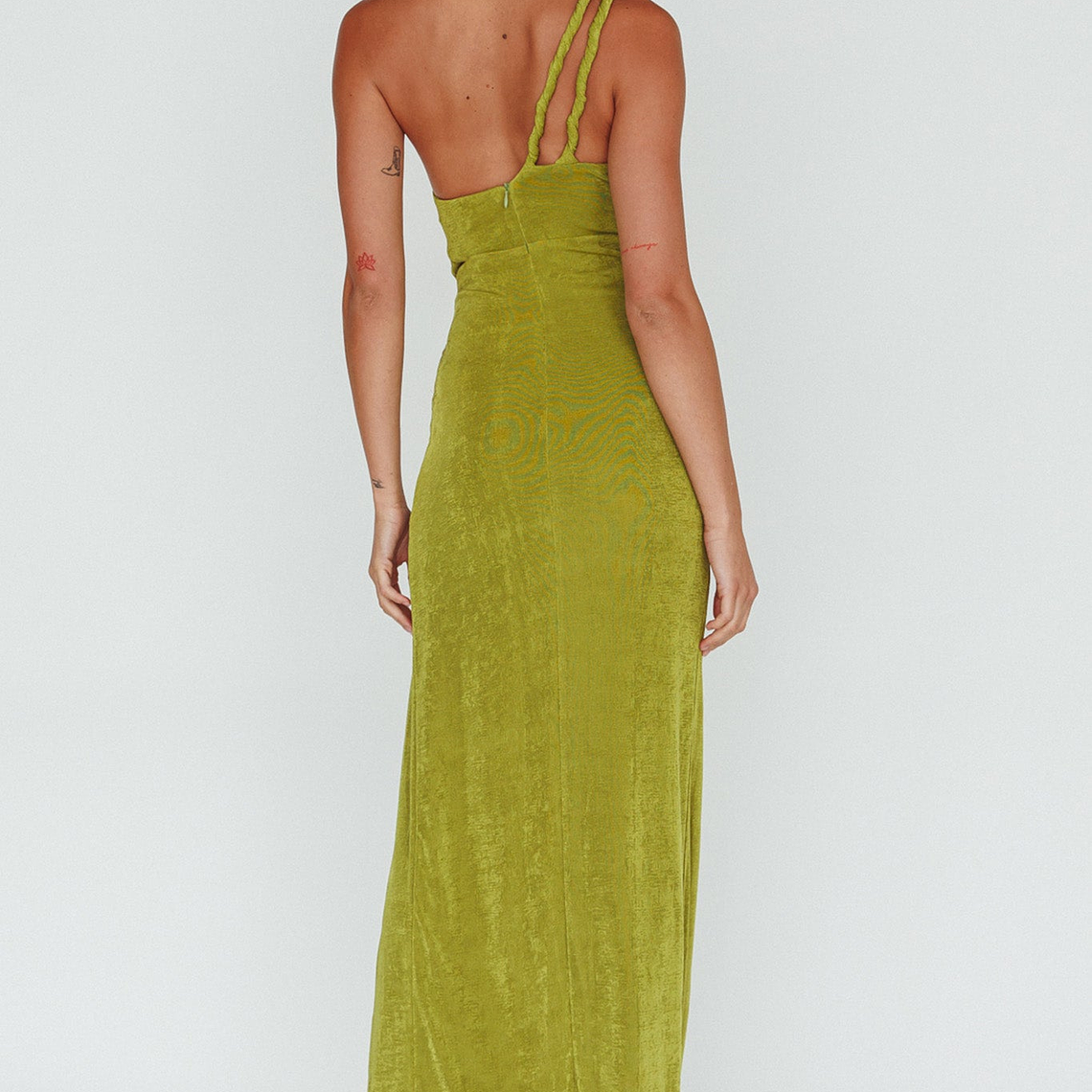 Kiah Twist Accent Thigh Split Midi Dress Moss 2