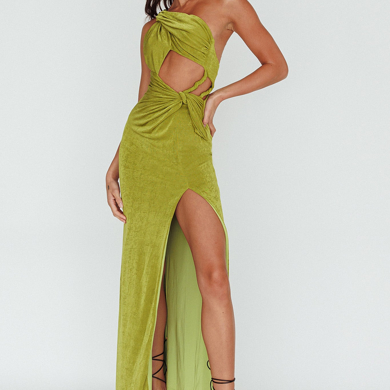 Kiah Twist Accent Thigh Split Midi Dress Moss 3