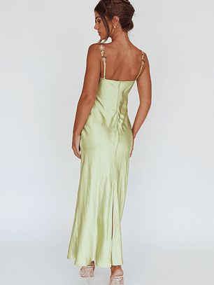 Rose Garden Floral Applique Midi Dress Lime