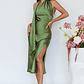Italian Summer Tie Neck Midi Dress Olive - thumbnail 1