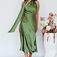 Italian Summer Tie Neck Midi Dress Olive - thumbnail 3