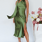 Italian Summer Tie Neck Midi Dress Olive - thumbnail 4