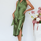 Italian Summer Tie Neck Midi Dress Olive - thumbnail 5