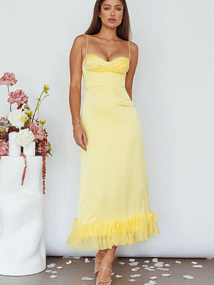Buona Sera Hem Decoration Midi Dress Lemon