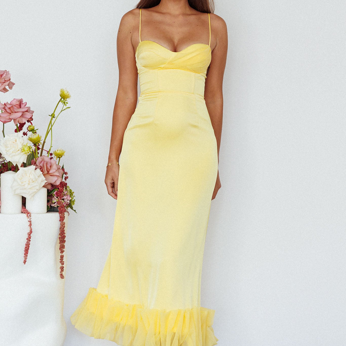 Buona Sera Hem Decoration Midi Dress Lemon 2