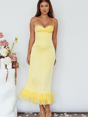 Buona Sera Hem Decoration Midi Dress Lemon