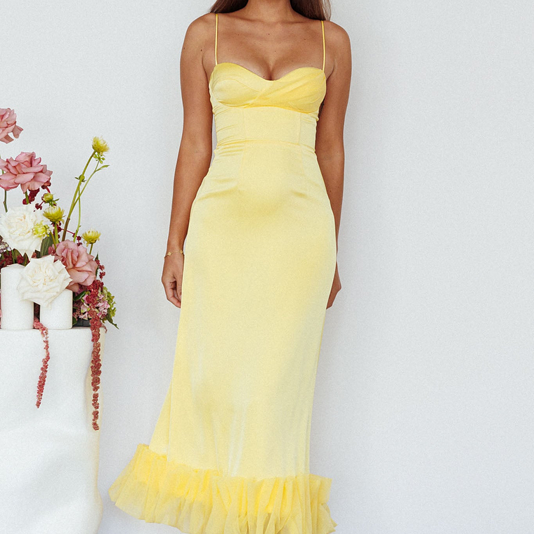 Buona Sera Hem Decoration Midi Dress Lemon 2