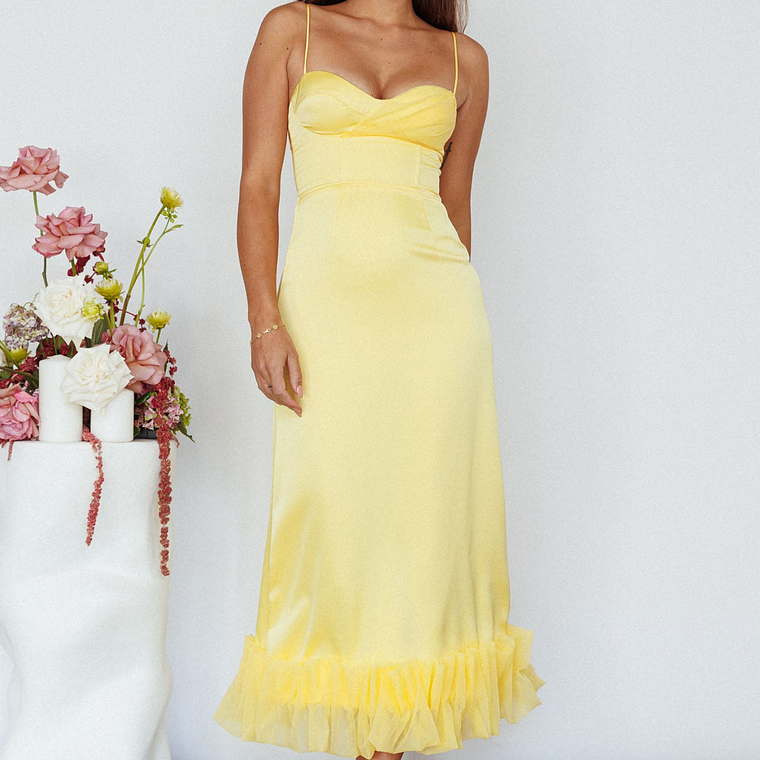 Buona Sera Hem Decoration Midi Dress Lemon 4
