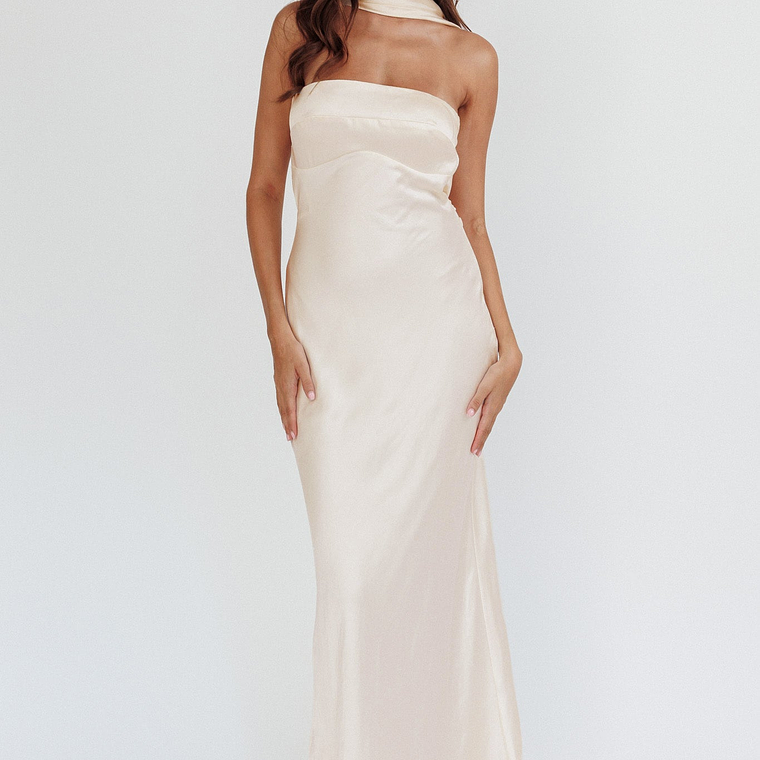 Damsel Reverse Halter Maxi Dress Oyster 2