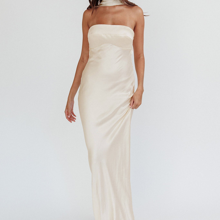 Damsel Reverse Halter Maxi Dress Oyster 5