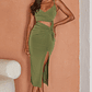 Dominica Twist Feature Cut-Out Waist Midi Dress Olive - thumbnail 1