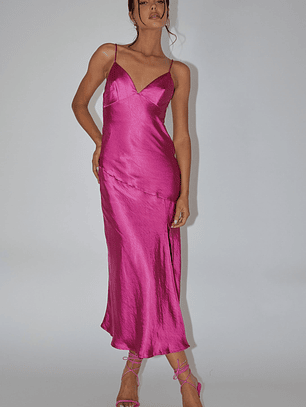 Downtown Cami Strap Front Split Midi Dress Fuchsia