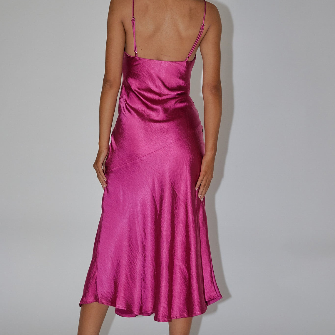 Downtown Cami Strap Front Split Midi Dress Fuchsia 2