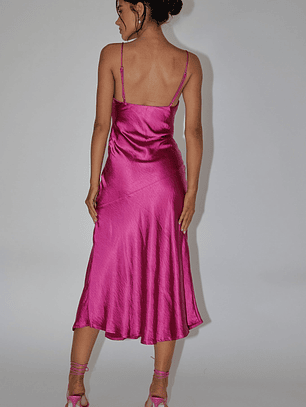Downtown Cami Strap Front Split Midi Dress Fuchsia