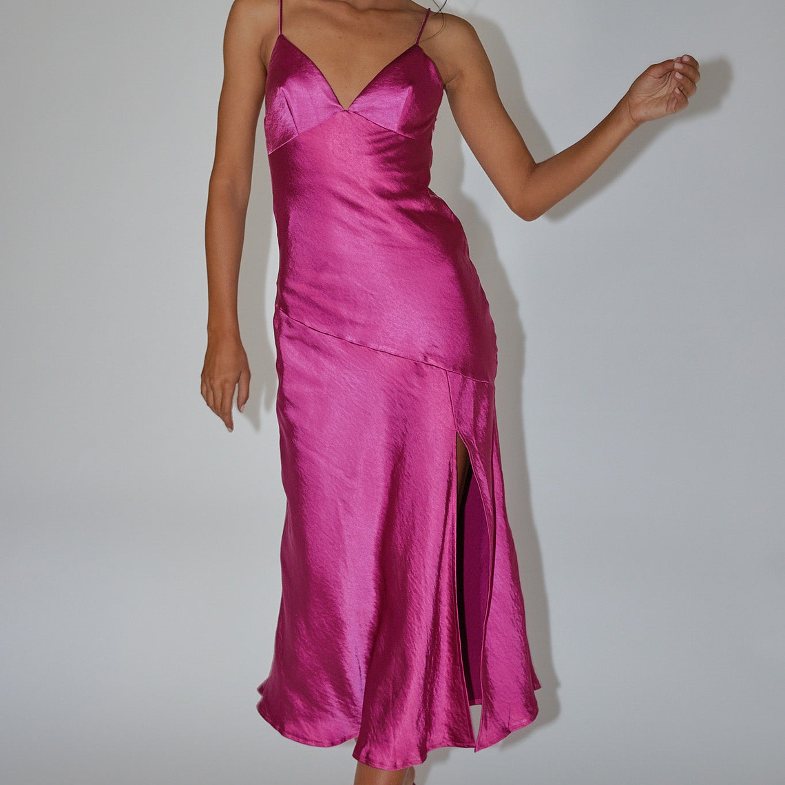 Downtown Cami Strap Front Split Midi Dress Fuchsia 3