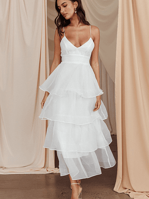 Made For You Tiered Ruffle Midi Dress White