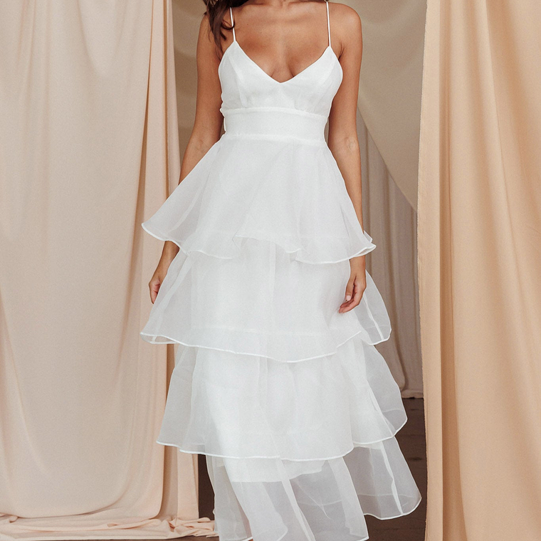 Made For You Tiered Ruffle Midi Dress White 1