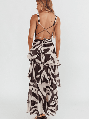 Veda Strappy Back Ruffle Maxi Dress Print Black
