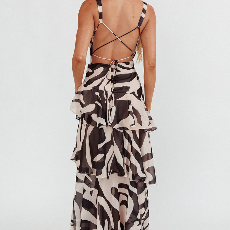 Veda Strappy Back Ruffle Maxi Dress Print Black 2