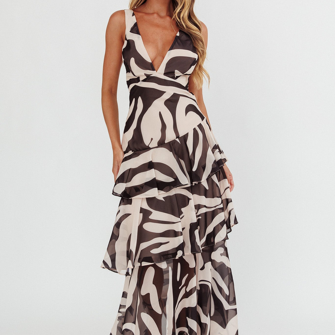 Veda Strappy Back Ruffle Maxi Dress Print Black 3