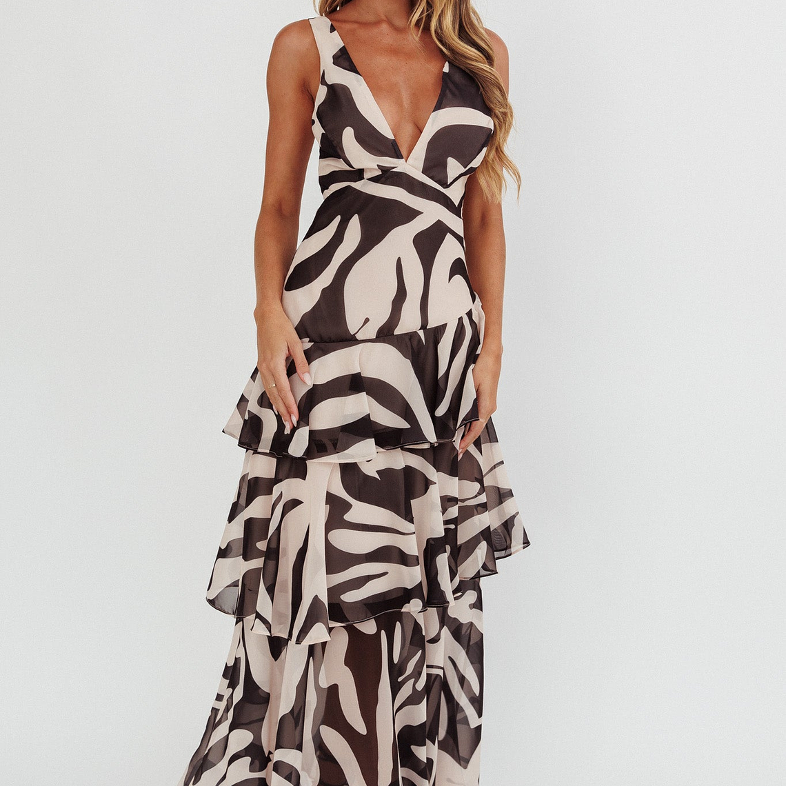 Veda Strappy Back Ruffle Maxi Dress Print Black 5