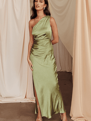 Kamillia One-Shoulder Split Maxi Dress Olive