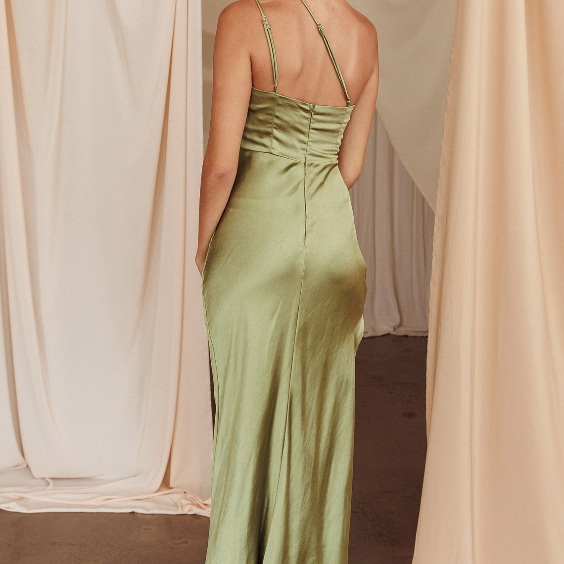 Kamillia One-Shoulder Split Maxi Dress Olive 2