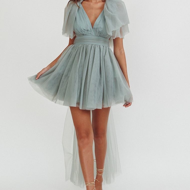 Star Power Tulle Train Mini Dress Pistachio 1