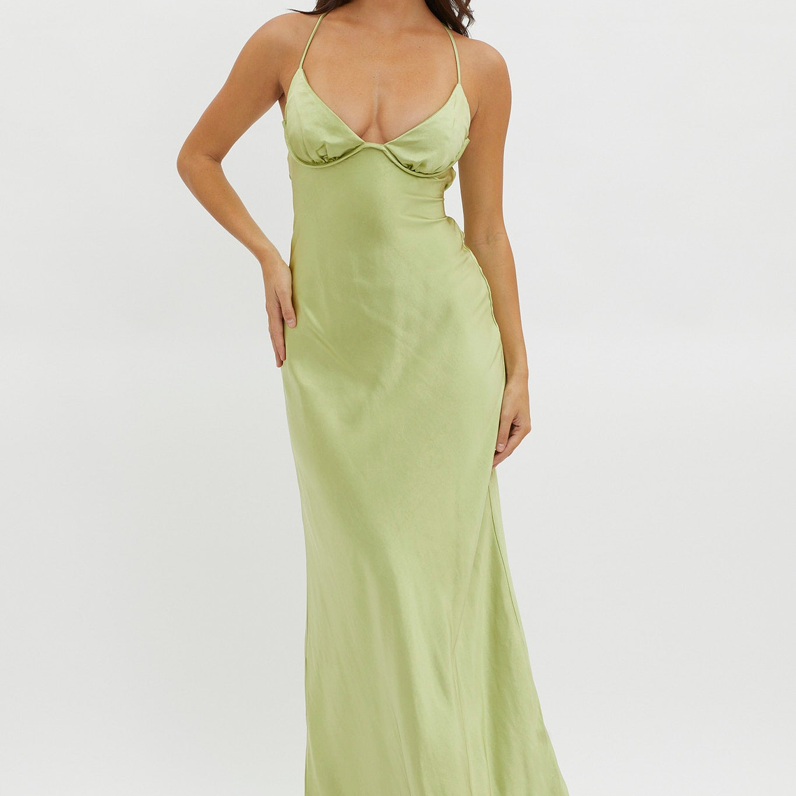 Alora Tie-Up Back Maxi Dress Olive 4