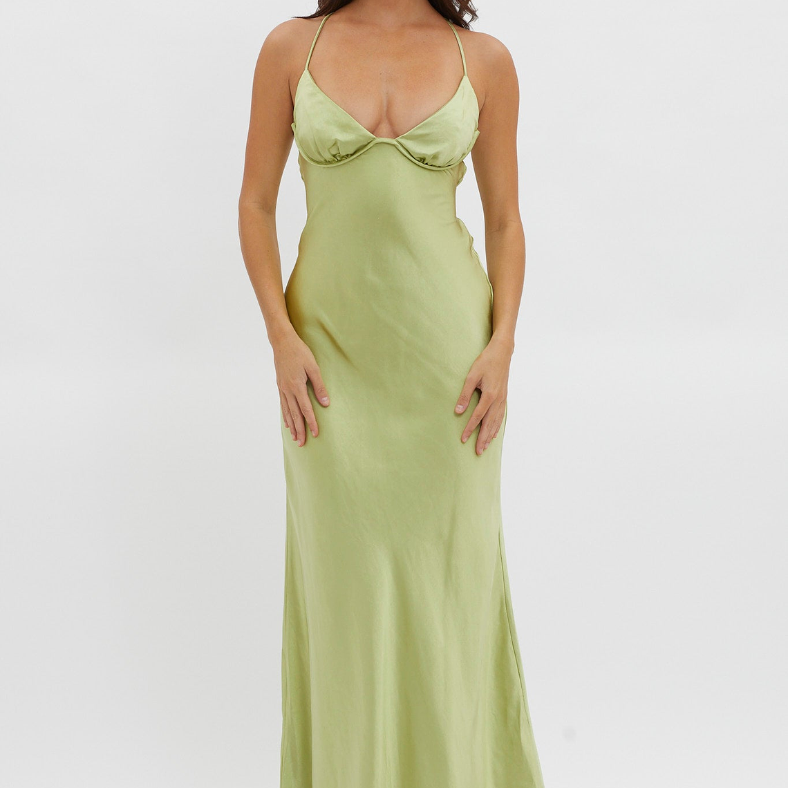 Alora Tie-Up Back Maxi Dress Olive 5