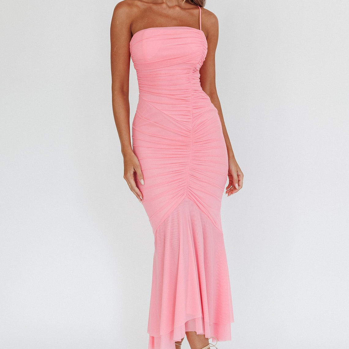 By Chance One Strap Ruched Maxi Dress Pink 1
