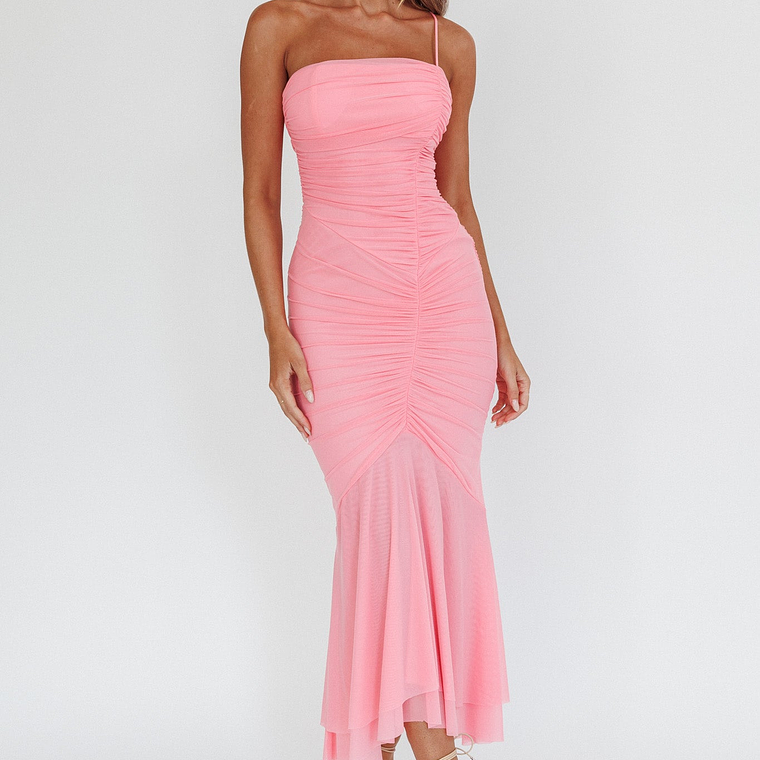 By Chance One Strap Ruched Maxi Dress Pink 1
