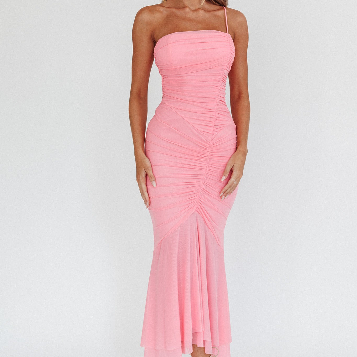 By Chance One Strap Ruched Maxi Dress Pink 5