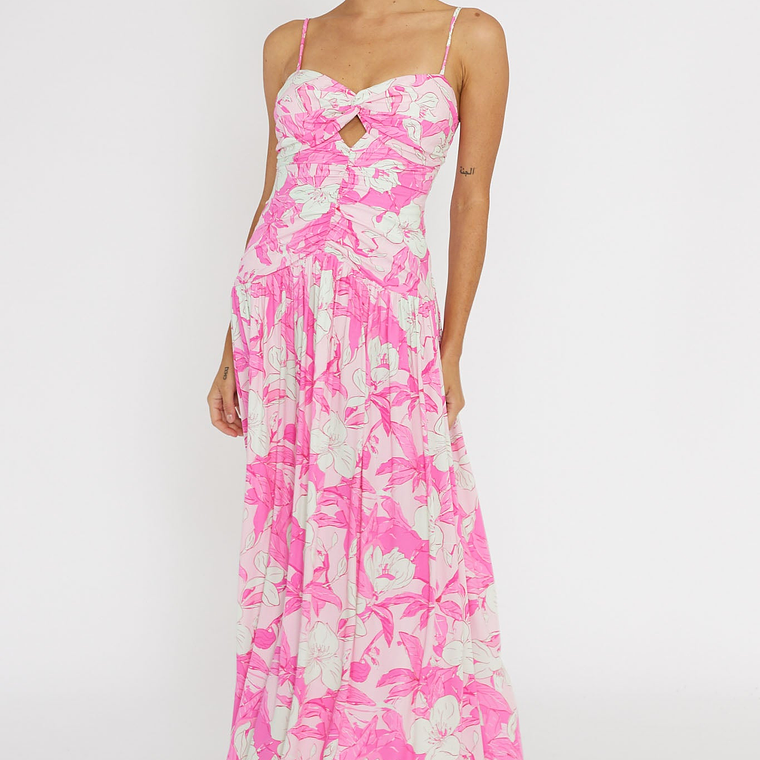 Amanie Ruched Waist Maxi Dress Pink 1