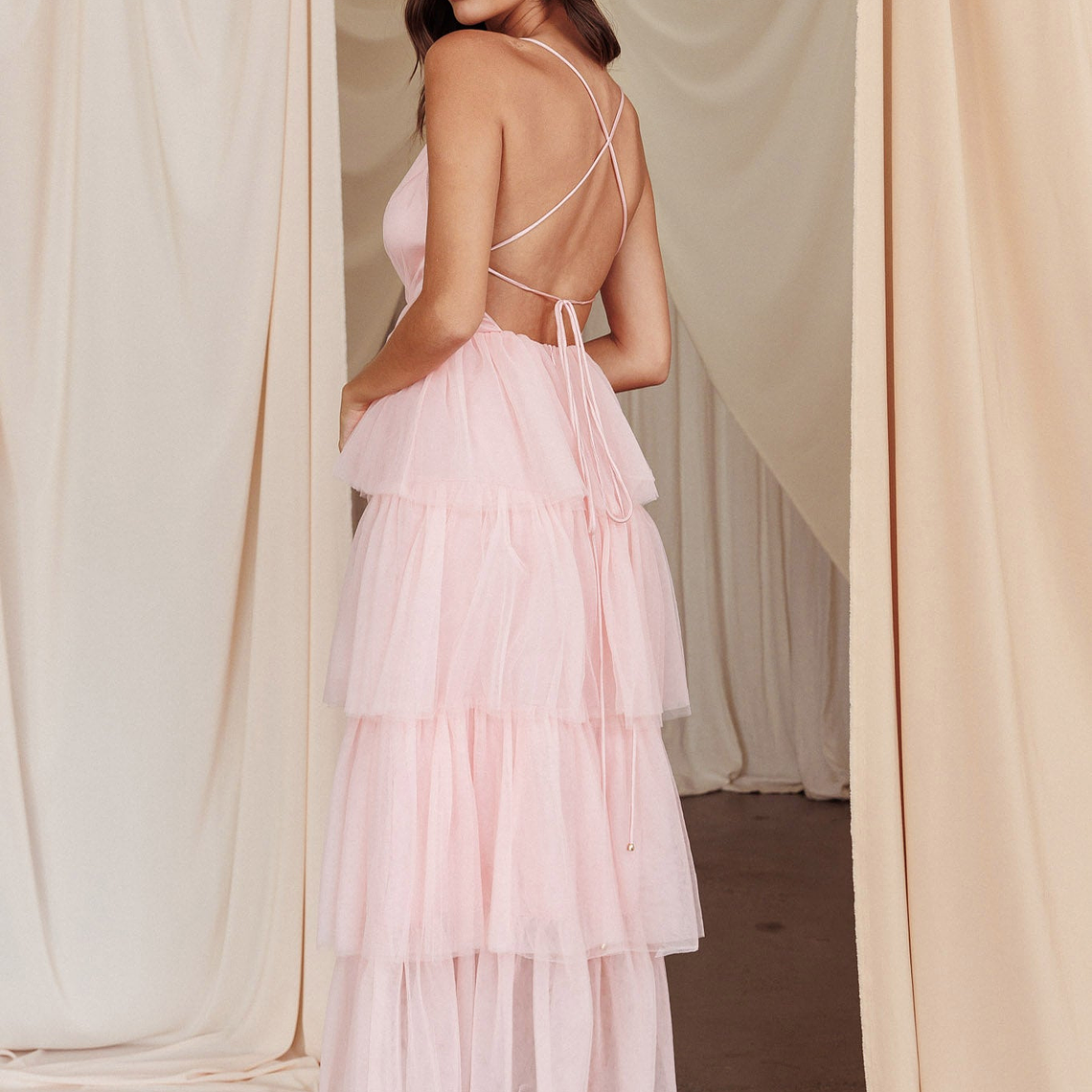 Auguste Tiered Frill Midi Dress Blush 3
