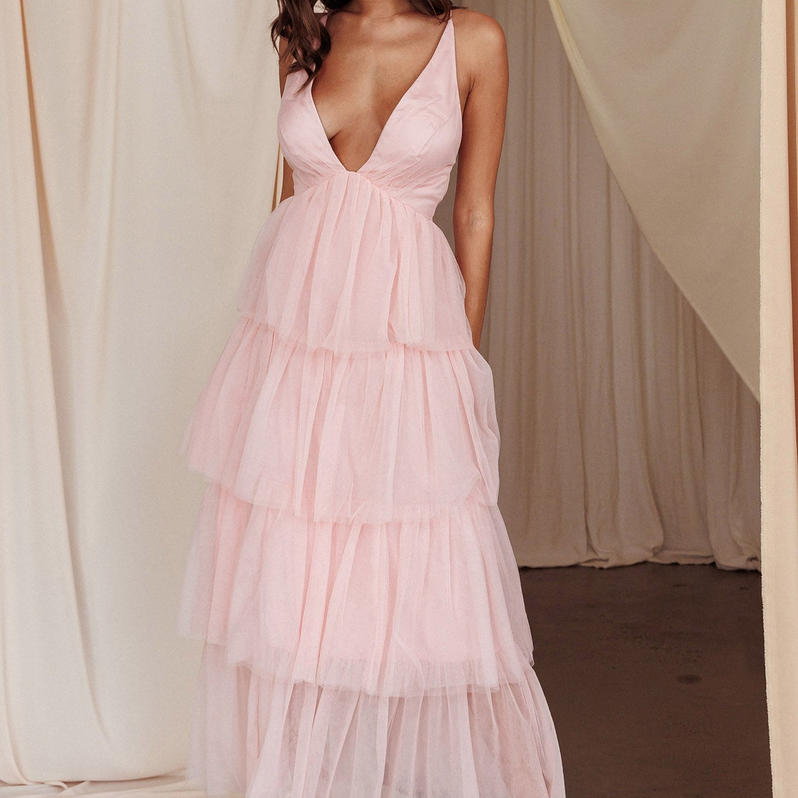 Auguste Tiered Frill Midi Dress Blush 6
