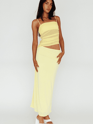Lorely Ruched Bodice Midi Dress Yellow