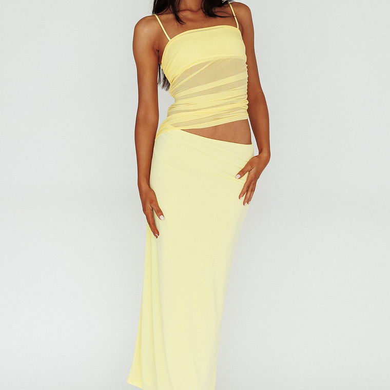Lorely Ruched Bodice Midi Dress Yellow 1
