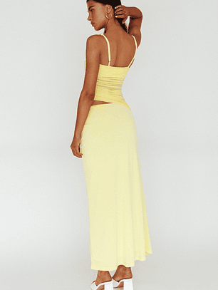 Lorely Ruched Bodice Midi Dress Yellow