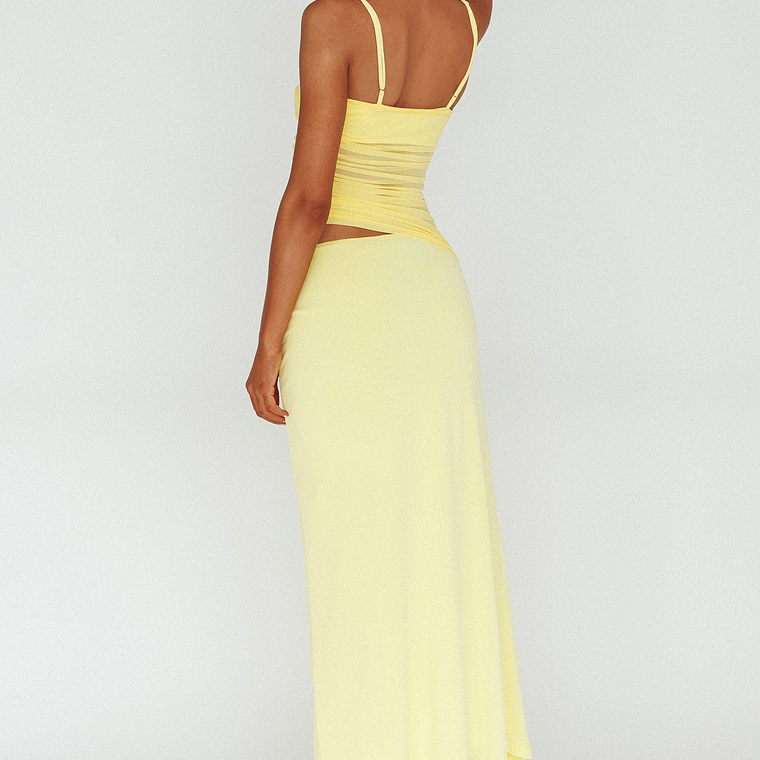 Lorely Ruched Bodice Midi Dress Yellow 2