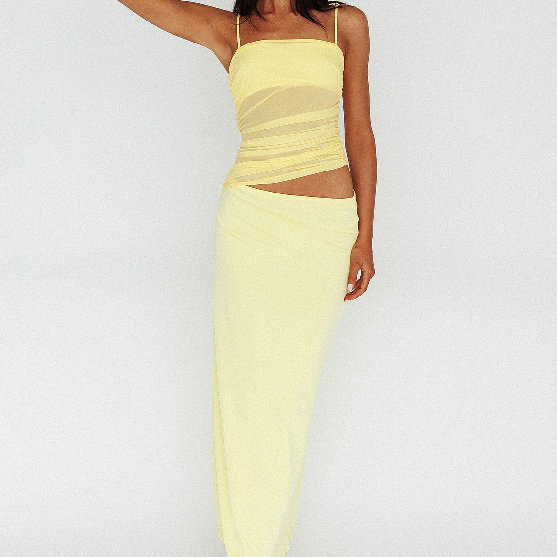 Lorely Ruched Bodice Midi Dress Yellow 3