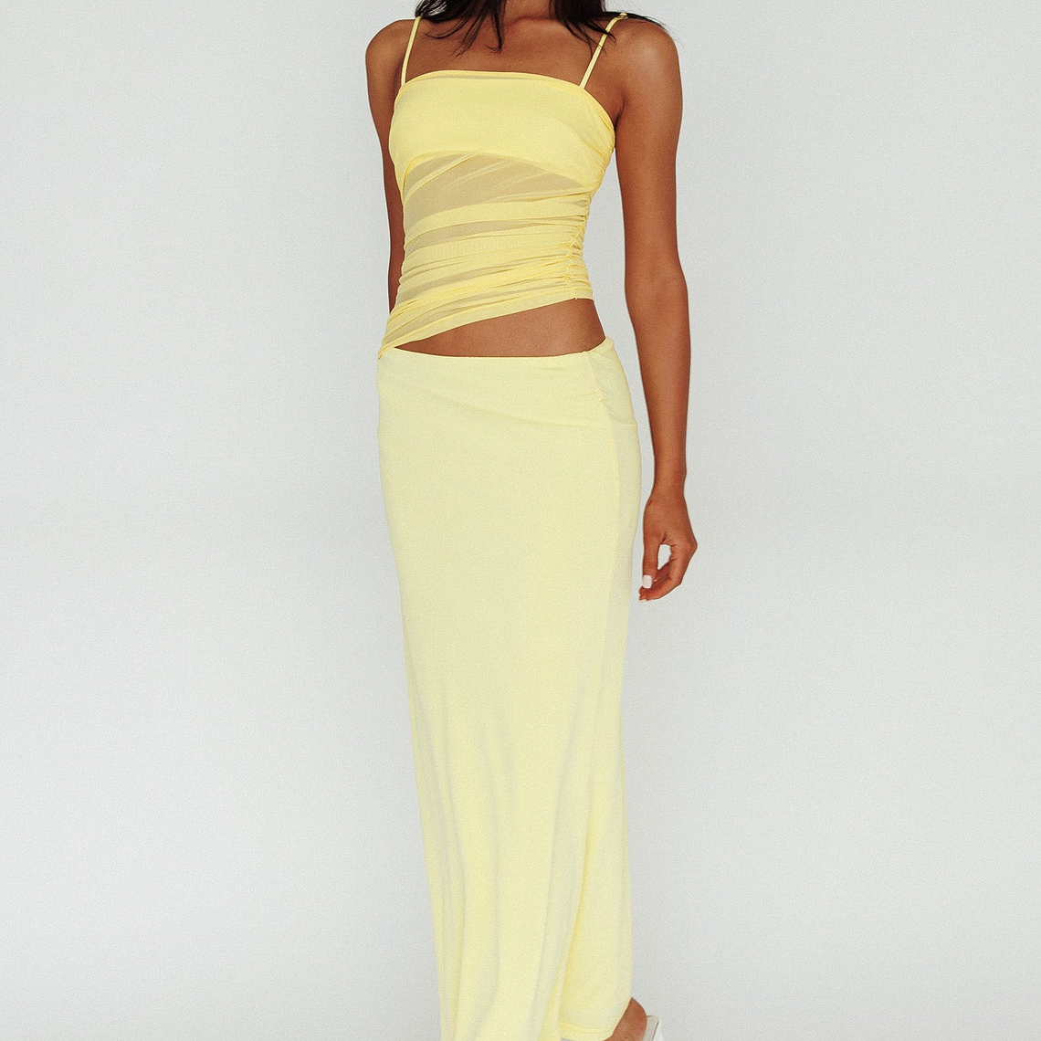 Lorely Ruched Bodice Midi Dress Yellow 5