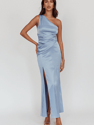 Taniesha One-Shoulder Gathered Maxi Dress Steel Blue